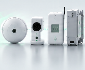 Compatible devices: a ceiling sensor, a camera, an environmental sensor with display and an industrial module